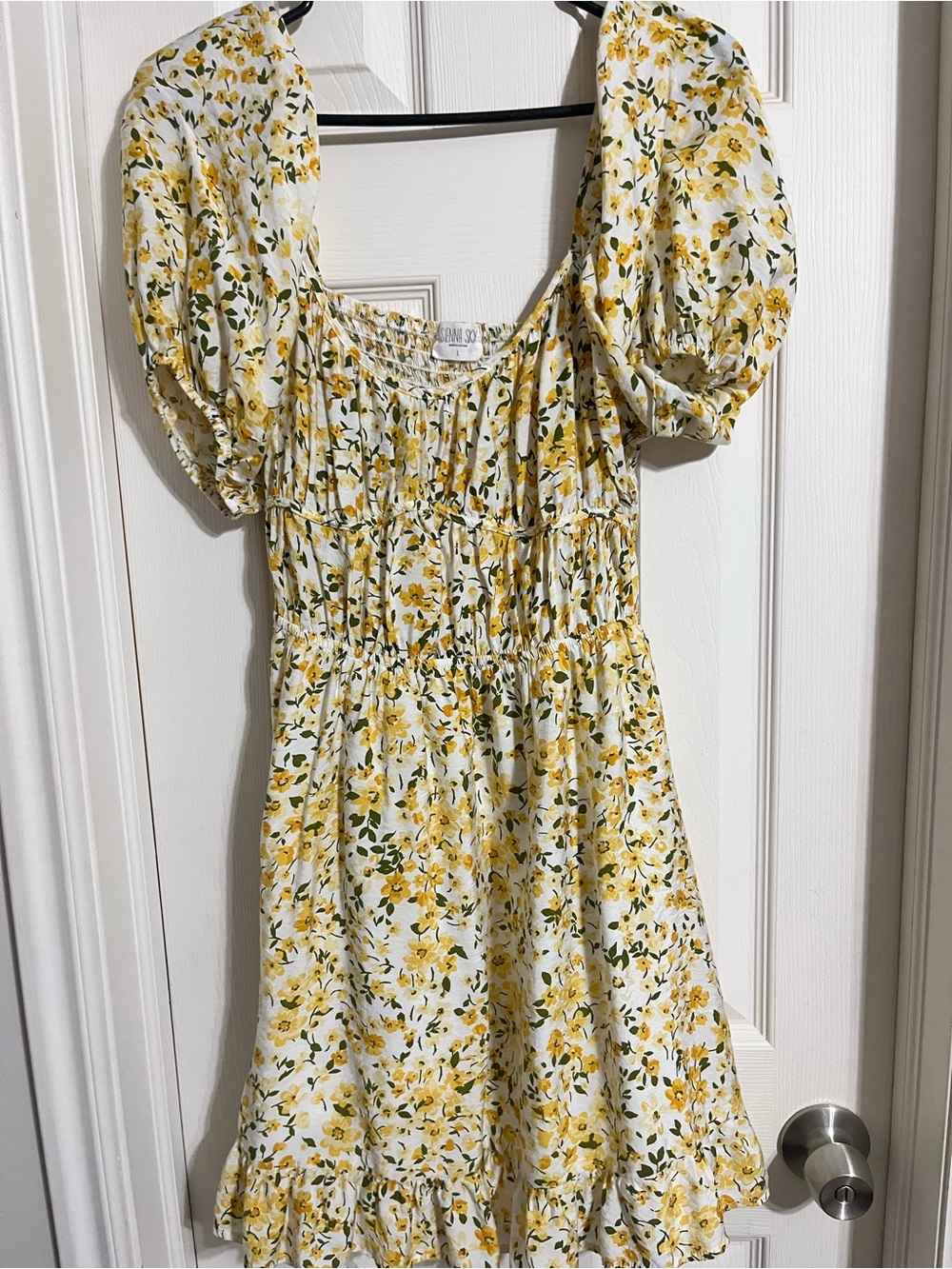 Beautiful Yellow Floral Flower puff sleeve Dress